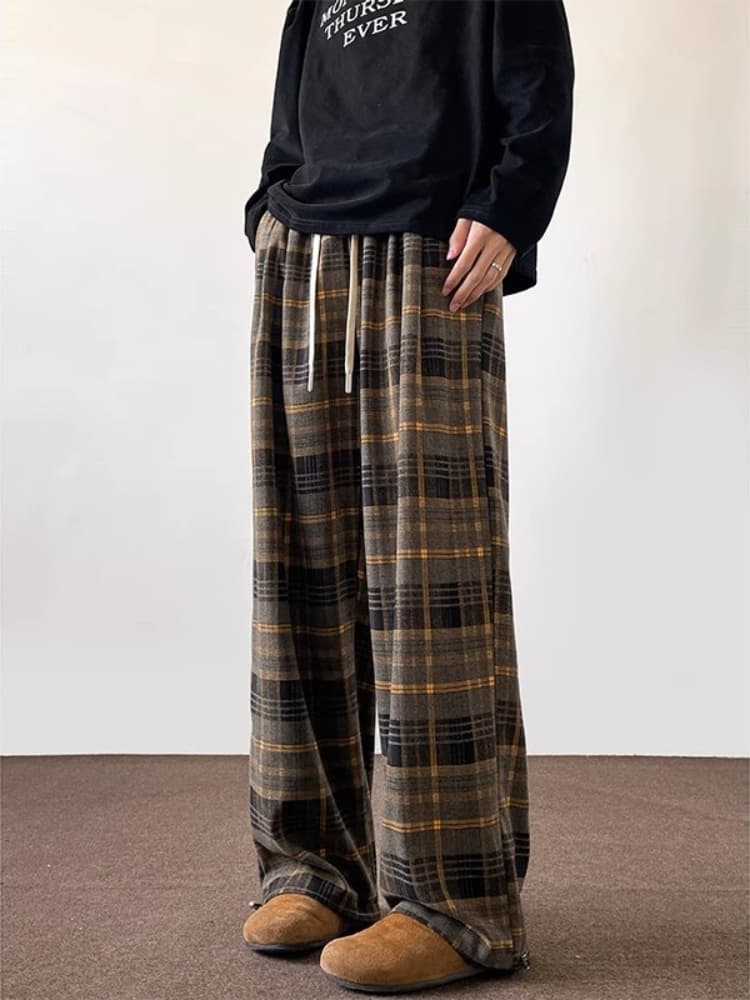 チェックパンツ クラシック格子柄ワイドパンツ