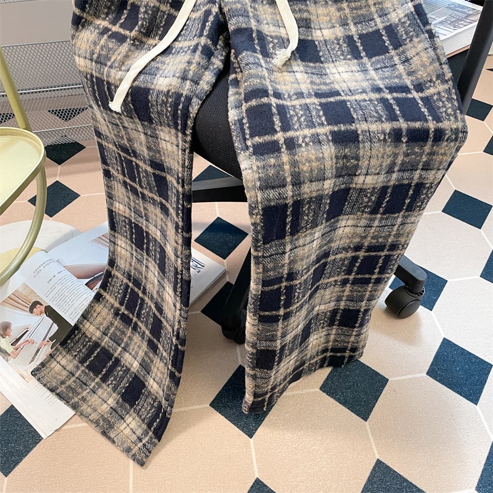 チェックパンツウエストゴム仕様のあったかチェックパンツ