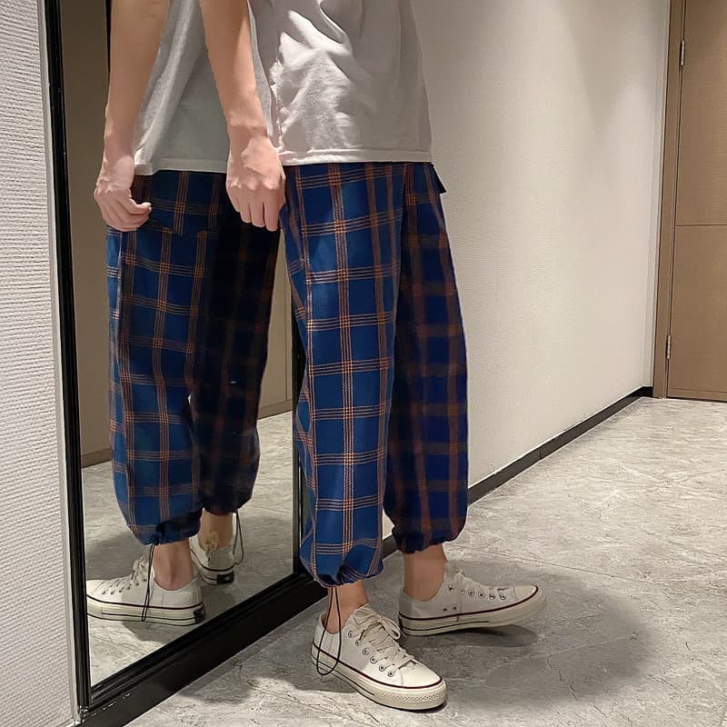チェックパンツ チェックパンツ 伝統格子模様ジョガーパンツ
