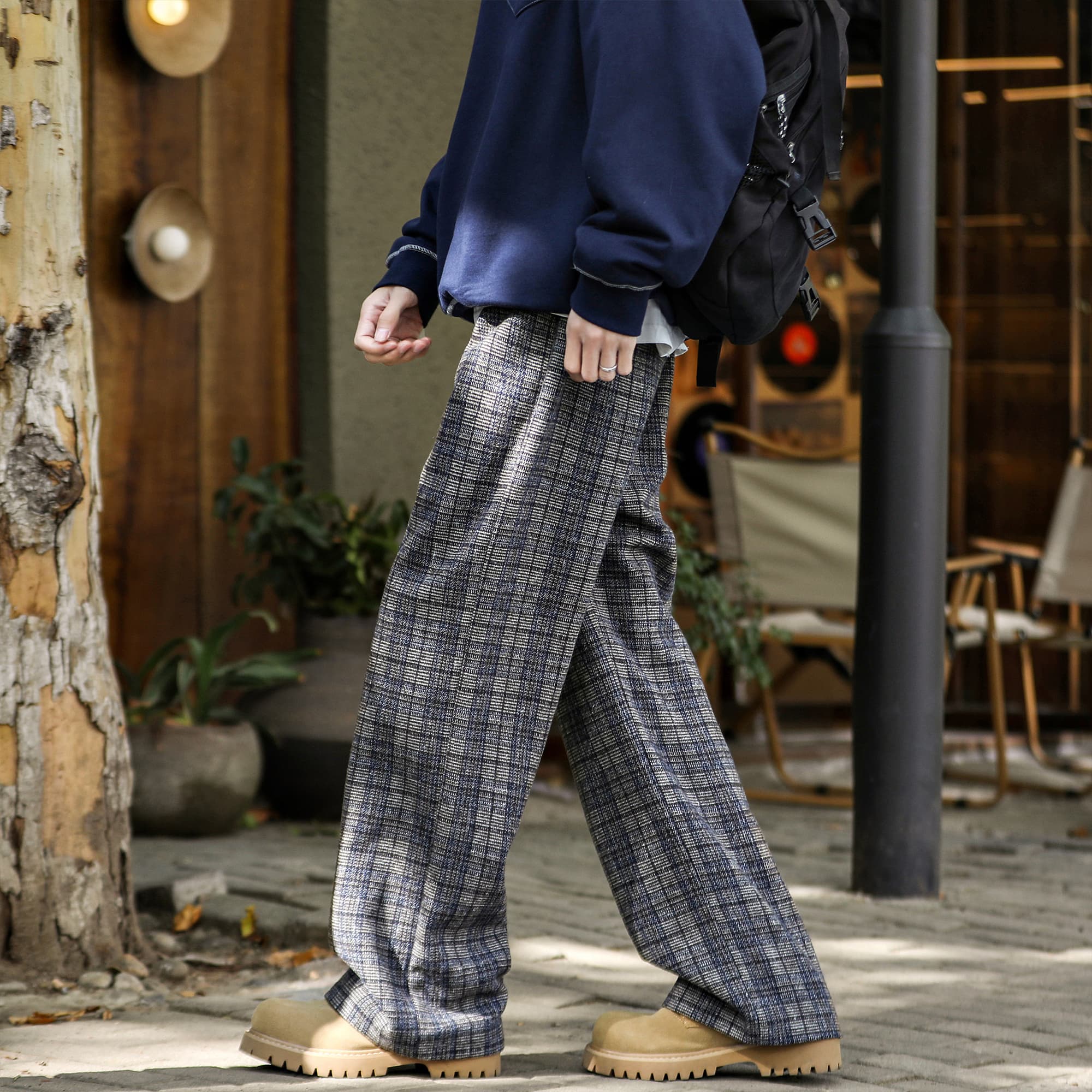 チェックパンツゆったりグレンチェックパンツ 上質仕立て