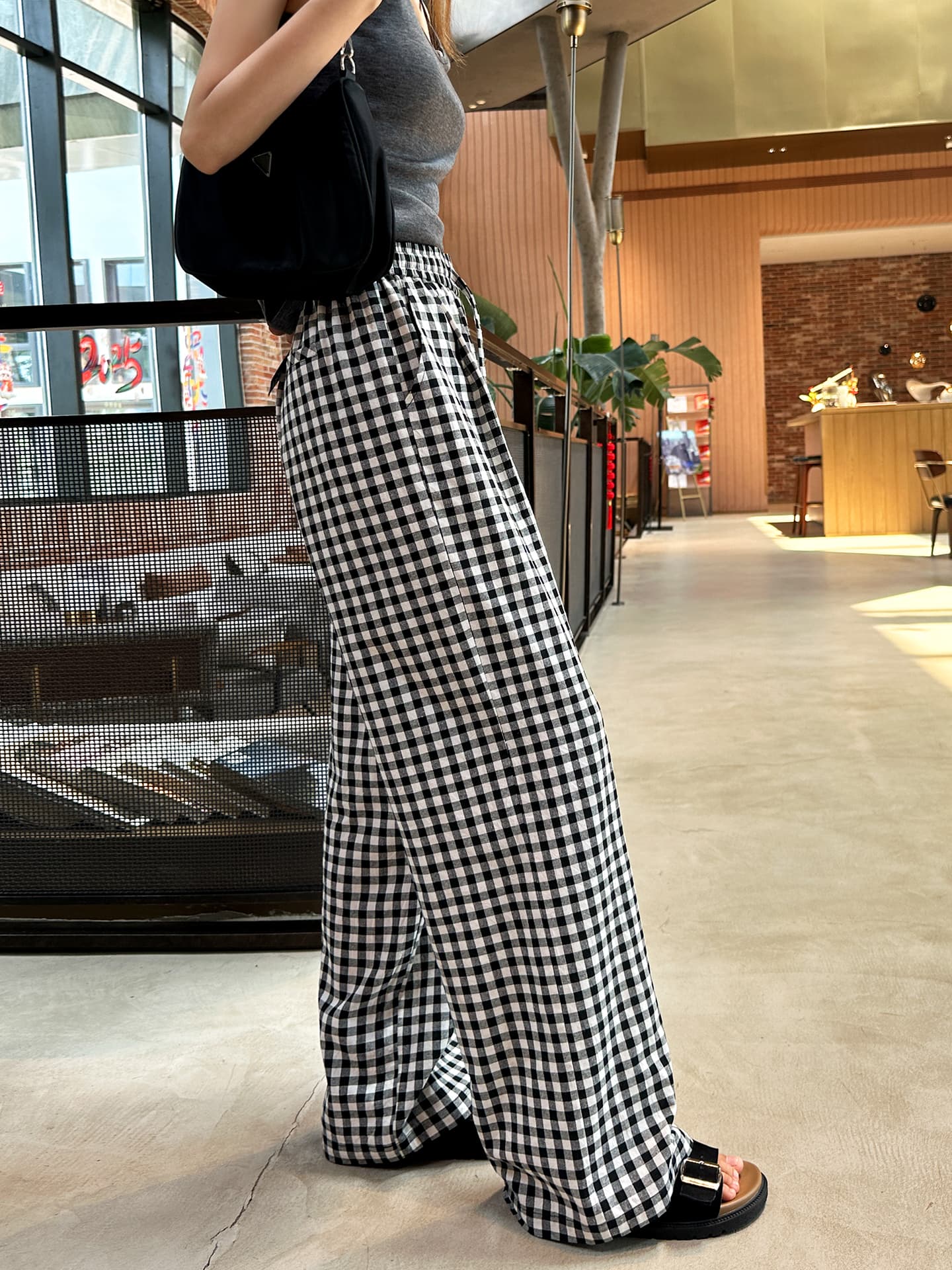 チェックパンツ 伝統格子ワイドチェックパンツ