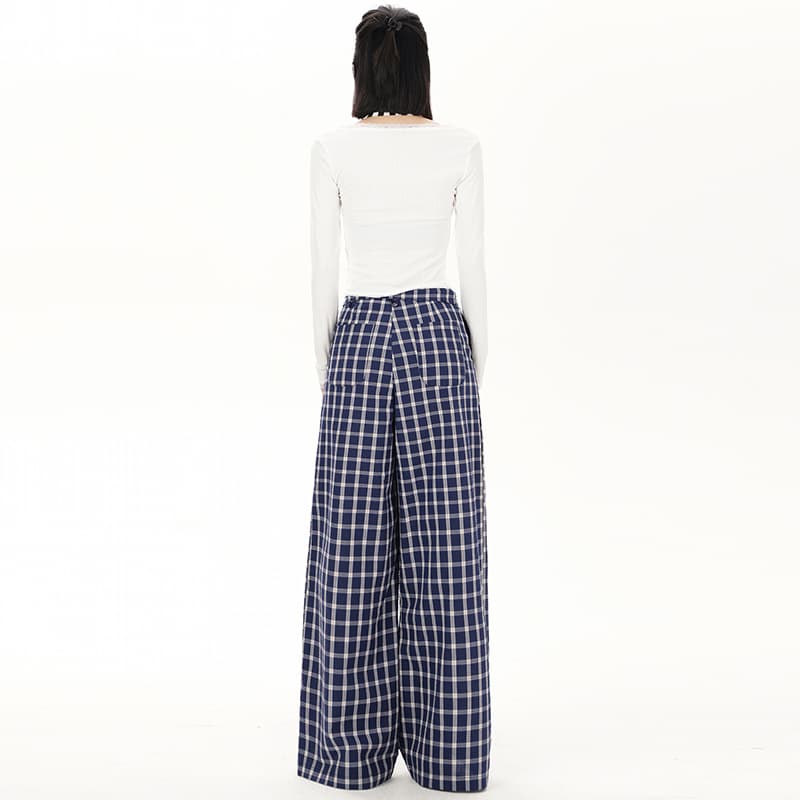 チェックパンツ レディースチェック柄ワイドパンツ