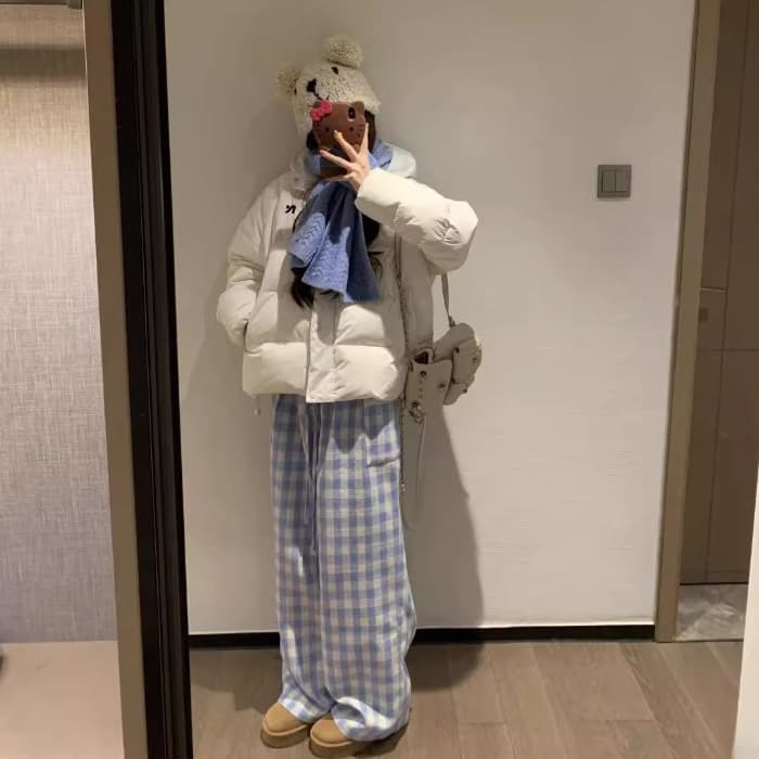 チェックパンツ 春夏ギンガムチェック柄ワイドパンツ