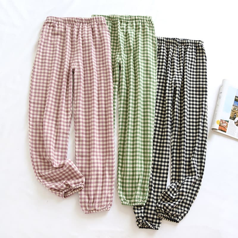 チェックパンツ コットンギンガムゆったりルームパンツ
