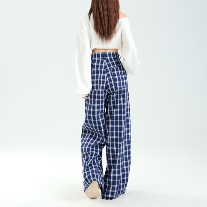 チェックパンツ ゆったりチェックワイドパンツ