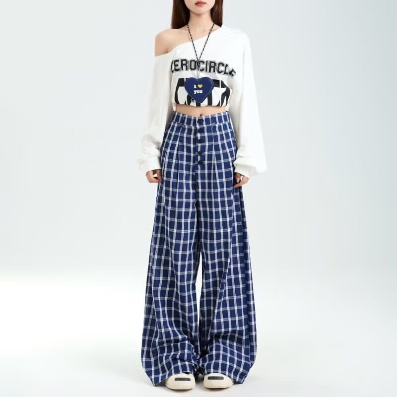 チェックパンツ ゆったりチェックワイドパンツ