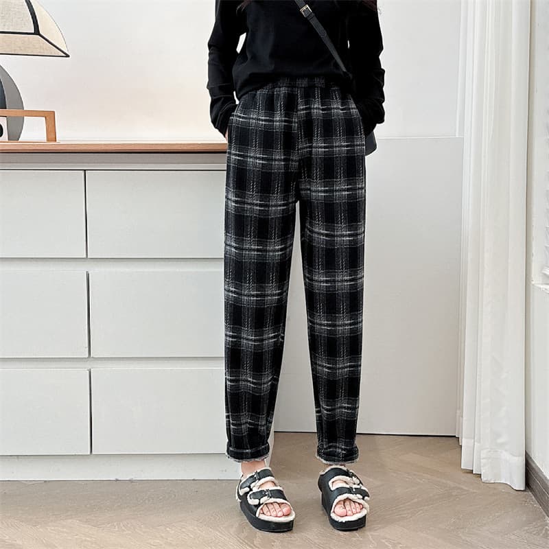 チェックパンツ ゆったりあったか チェックルームパンツ