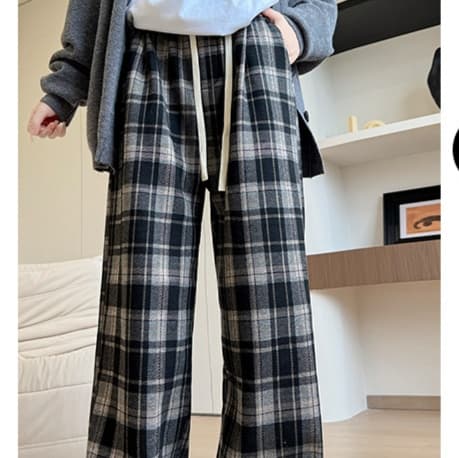 チェックパンツ チェック柄あったか楽ちんルーズパンツ