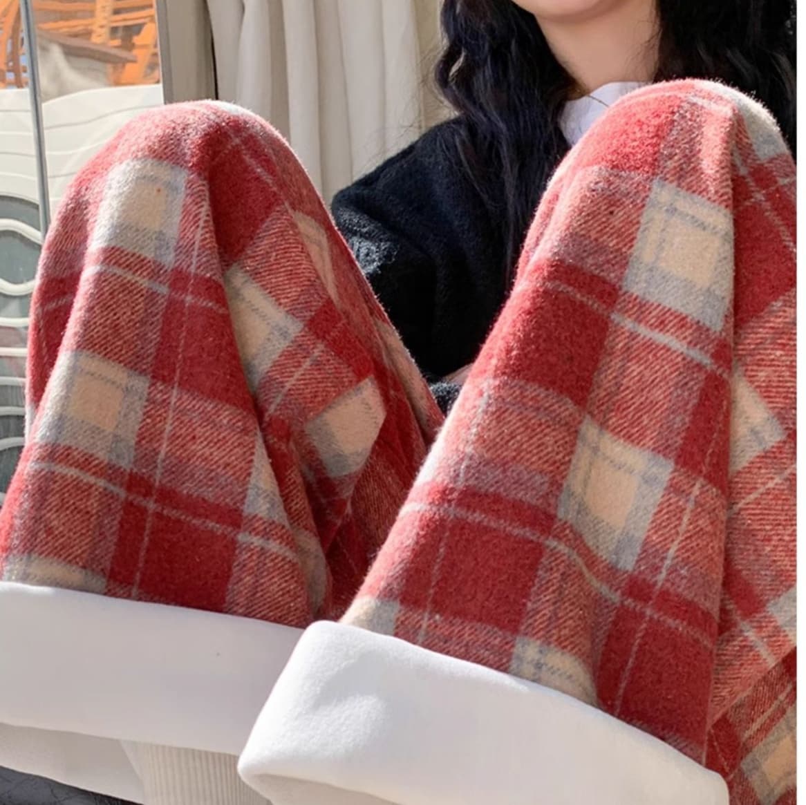 チェックパンツ 裾折り返し チェック柄 テーパードパンツ
