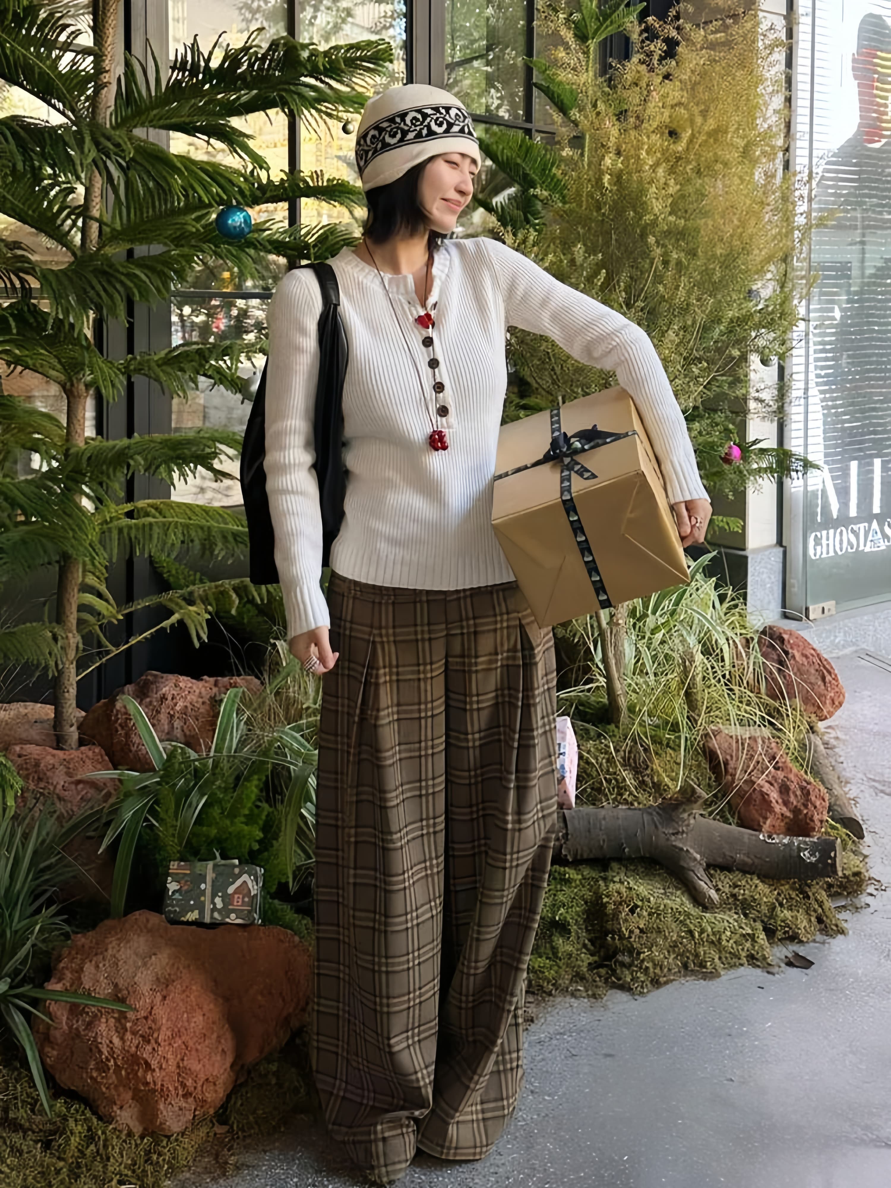 チェックパンツ ゆったりチェックワイドパンツ