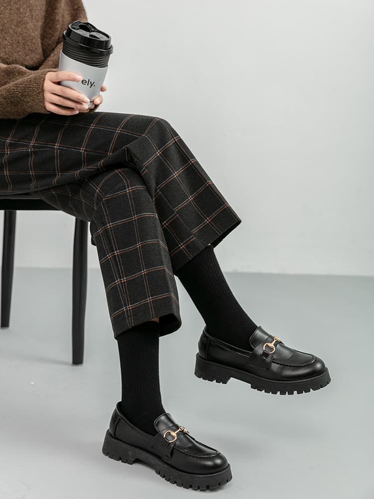 チェックパンツストレートワイドチェックパンツ