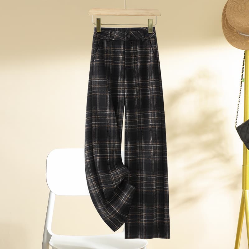 チェックパンツあったか素材ワイドチェックパンツ