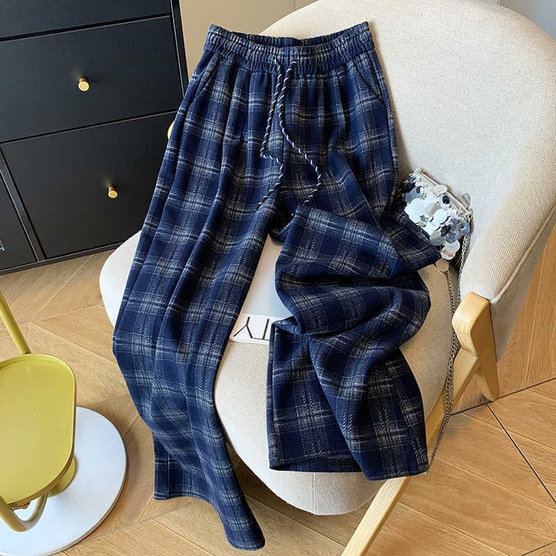 チェックパンツゆったりチェックパンツ テーパードシルエット