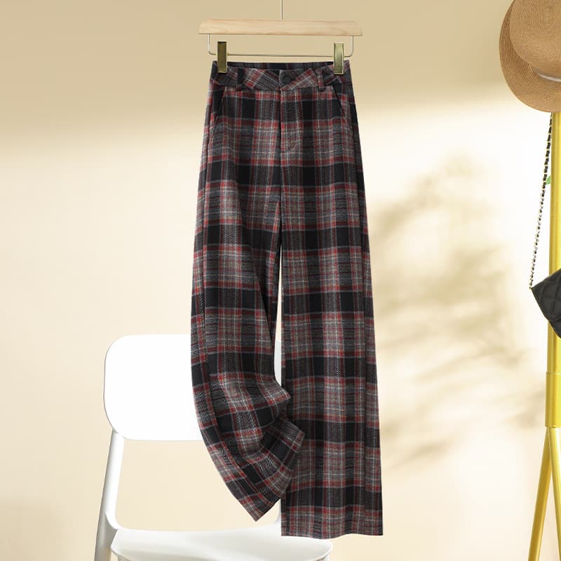 チェックパンツあったか素材ワイドチェックパンツ