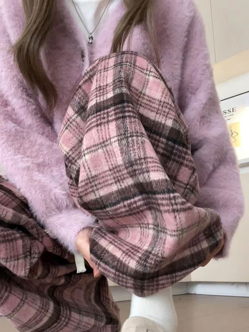 チェックパンツ もこもこチェックルームパンツ
