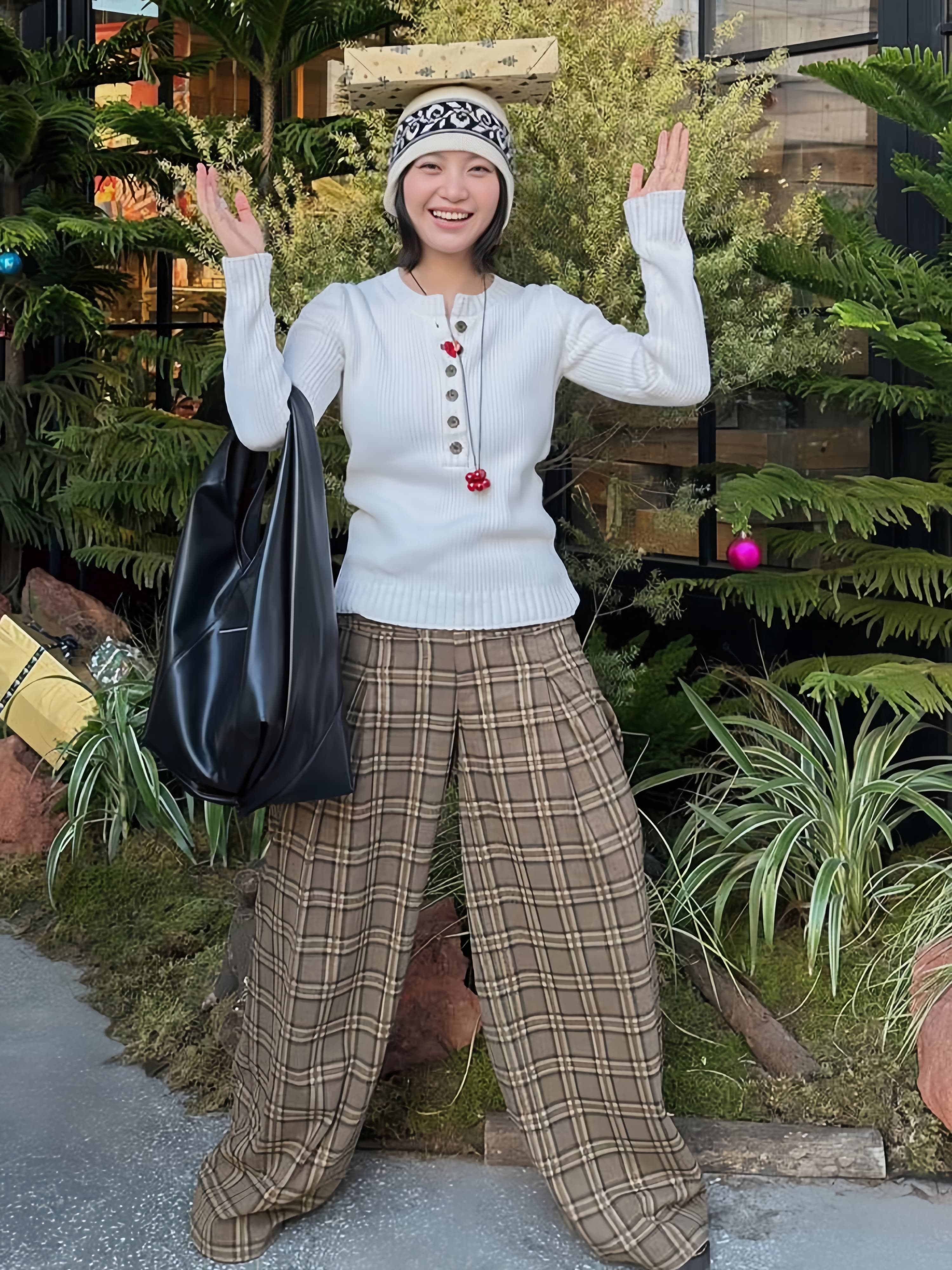 チェックパンツ ゆったりチェックワイドパンツ