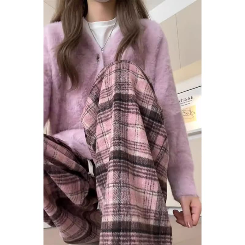 チェックパンツ もこもこチェックルームパンツ