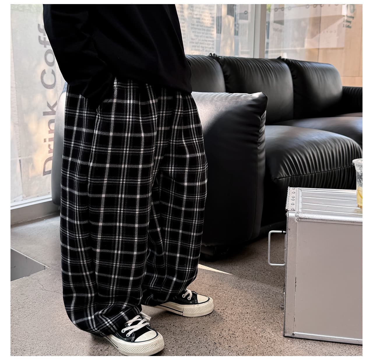 チェックパンツ ゆったりタータンワイドパンツ