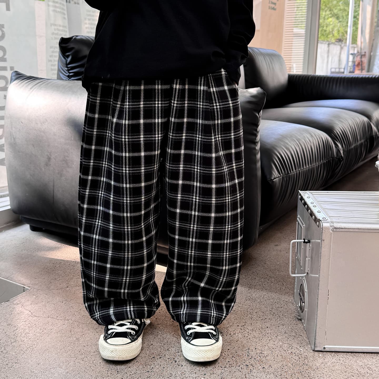 チェックパンツ ゆったりタータンワイドパンツ