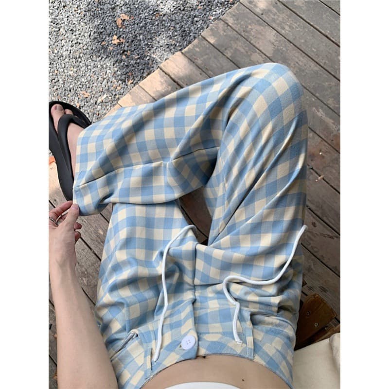 チェックパンツ ゆったりギンガムワイドパンツ