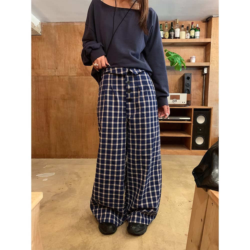 チェックパンツ ゆったりチェック柄パンツ
