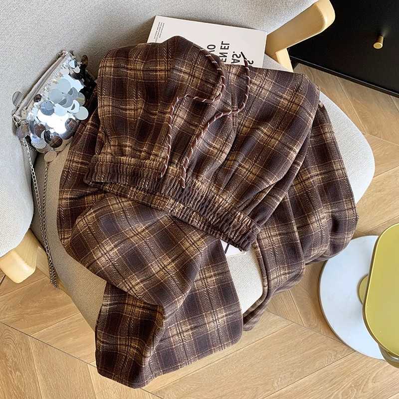 チェックパンツゆったりチェックパンツ テーパードシルエット